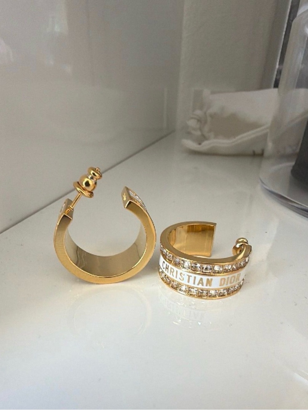 Dior Gold Crystal-Embellished Logo Cuff Hoop Earrings